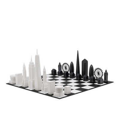 SKYLINE CHESS Skyline Chess – Acryl-Schachbrett London vs. New York Special Edition (mit klappbarem Spieltisch).